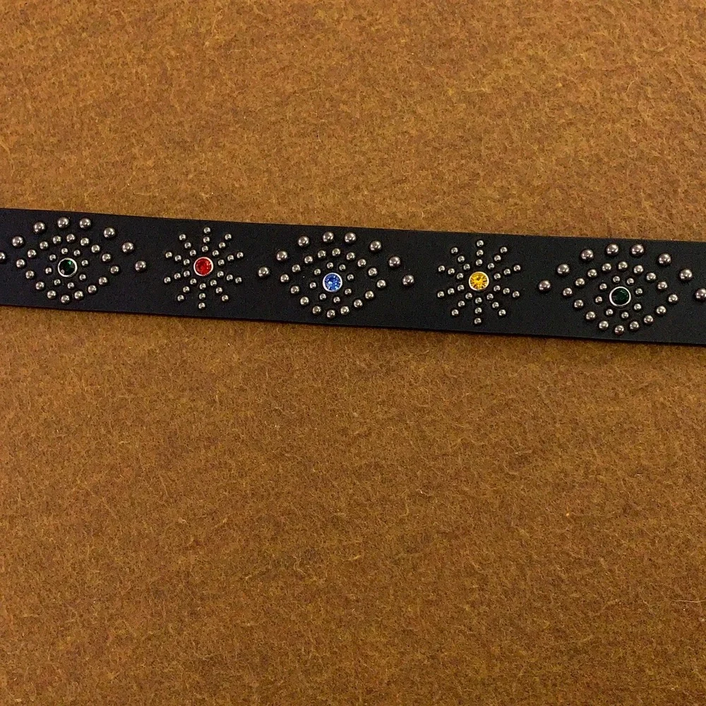KidSuper Mens L/XL 34-40 Black Studded Rhinestone Evil Eye Leather Belt